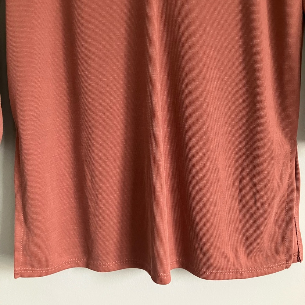 GREEN ENVELOPE Mauve Micro Ribbed V-Neck 3/4 Sleeve Top Size S - Picture 4 of 10
